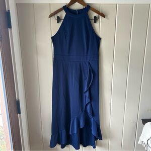 JJs House Navy Blue High-Low Ruffle Halter Dress